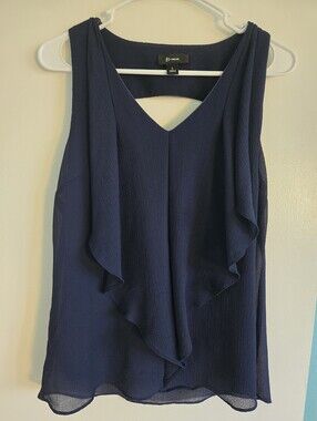 Bwear Navy Sleeveless V-Neck Cascade Ruffle Blouse Size Large